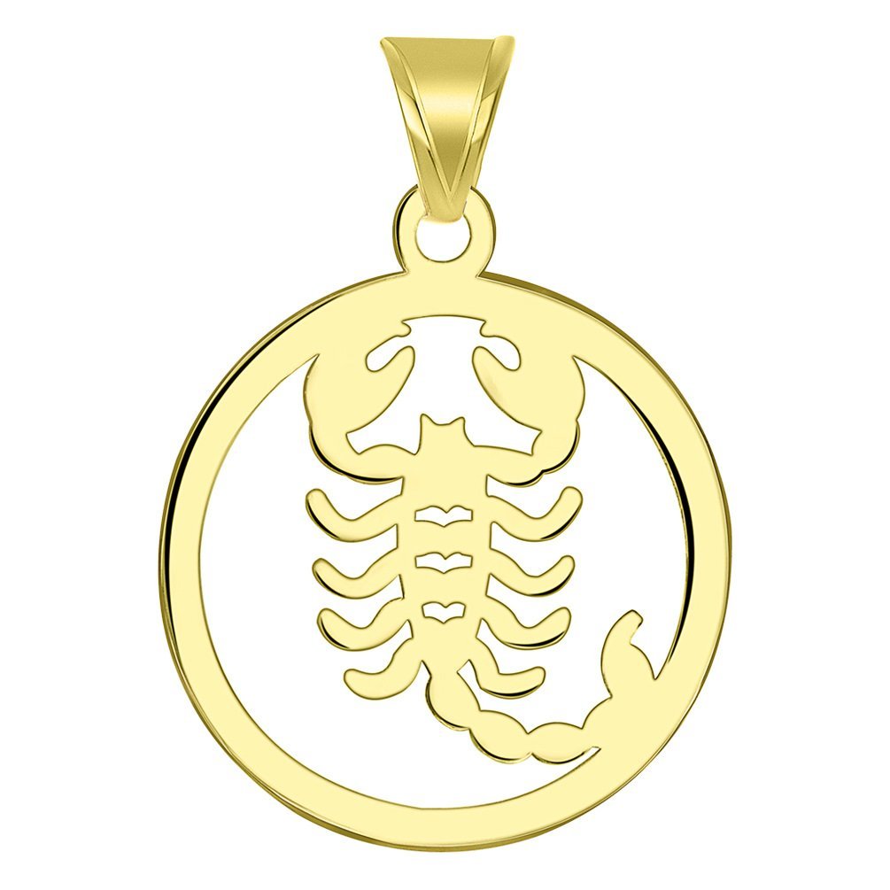 14k Yellow Gold Dainty Round Scorpio Zodiac Symbol Cut-Out Scorpion Pendant