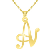 Load image into Gallery viewer, 14k Yellow Gold Dainty Uppercase Script Initial A Cursive Letter Pendant Necklace
