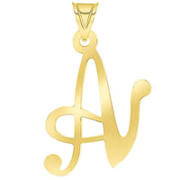 Load image into Gallery viewer, 14k Yellow Gold Dainty Uppercase Script Initial A Cursive Letter Pendant Necklace
