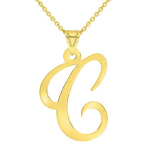 Load image into Gallery viewer, 14k Yellow Gold Dainty Uppercase Script Initial C Cursive Letter Pendant Necklace
