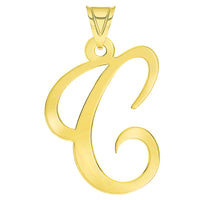 Load image into Gallery viewer, 14k Yellow Gold Dainty Uppercase Script Initial C Cursive Letter Pendant Necklace
