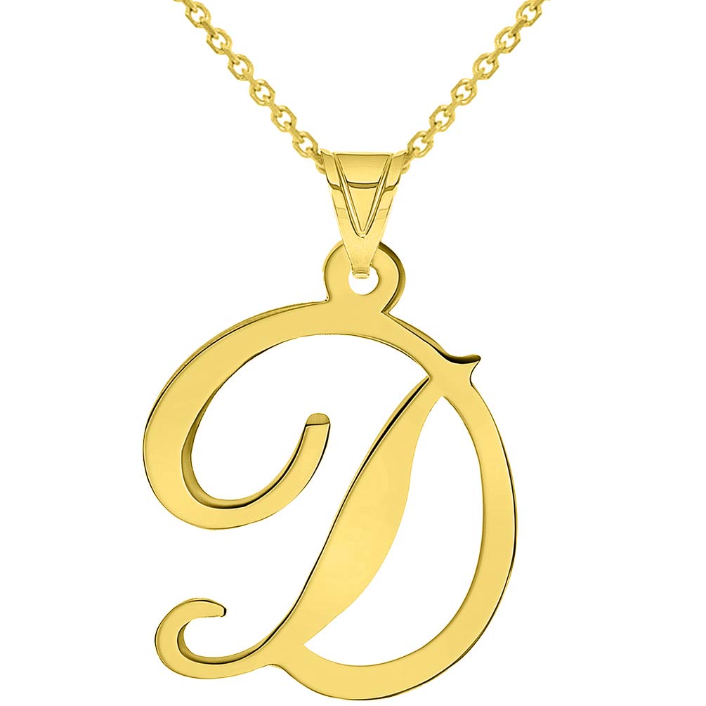 14k Yellow Gold Dainty Uppercase Script Initial D Cursive Letter Pendant Necklace