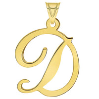 Load image into Gallery viewer, 14k Yellow Gold Dainty Uppercase Script Initial D Cursive Letter Pendant Necklace
