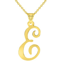 Load image into Gallery viewer, 14k Yellow Gold Dainty Uppercase Script Initial E Cursive Letter Pendant Necklace
