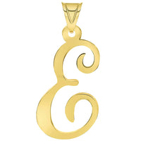 Load image into Gallery viewer, 14k Yellow Gold Dainty Uppercase Script Initial E Cursive Letter Pendant Necklace
