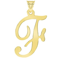 Load image into Gallery viewer, 14k Yellow Gold Dainty Uppercase Script Initial F Cursive Letter Pendant Necklace
