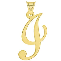 Load image into Gallery viewer, 14k Yellow Gold Uppercase Script Initial I Cursive Letter Pendant Necklace

