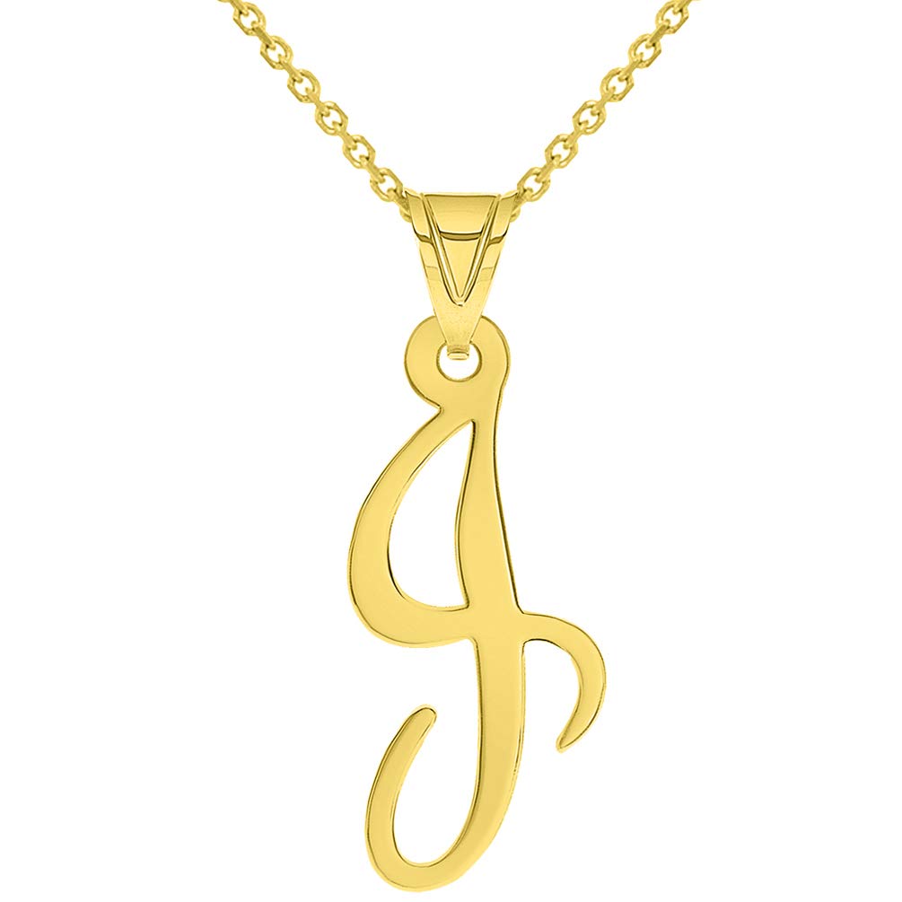 14k Yellow Gold Dainty Uppercase Script Initial J Cursive Letter Pendant Necklace