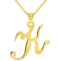 Load image into Gallery viewer, 14k Yellow Gold Dainty Uppercase Script Initial K Cursive Letter Pendant Necklace
