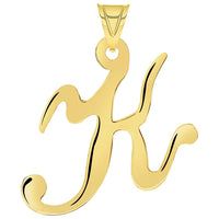 Load image into Gallery viewer, 14k Yellow Gold Dainty Uppercase Script Initial K Cursive Letter Pendant Necklace
