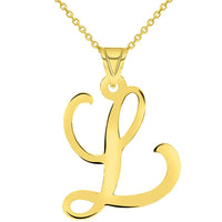 Load image into Gallery viewer, 14k Yellow Gold Dainty Uppercase Script Initial L Cursive Letter Pendant Necklace
