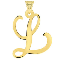 Load image into Gallery viewer, 14k Yellow Gold Dainty Uppercase Script Initial L Cursive Letter Pendant Necklace
