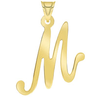 Load image into Gallery viewer, 14k Yellow Gold Dainty Uppercase Script Initial M Cursive Letter Pendant Necklace

