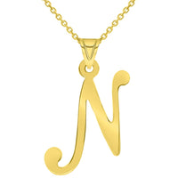 Load image into Gallery viewer, 14k Yellow Gold Dainty Uppercase Script Initial N Cursive Letter Pendant Necklace
