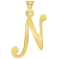 Load image into Gallery viewer, 14k Yellow Gold Dainty Uppercase Script Initial N Cursive Letter Pendant Necklace
