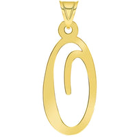 Load image into Gallery viewer, 14k Yellow Gold Dainty Uppercase Script Initial O Cursive Letter Pendant Necklace
