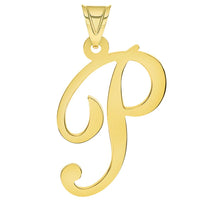 Load image into Gallery viewer, 14k Yellow Gold Dainty Uppercase Script Initial P Cursive Letter Pendant Necklace
