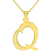Load image into Gallery viewer, 14k Yellow Gold Dainty Uppercase Script Initial Q Cursive Letter Pendant Necklace
