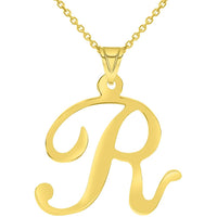 Load image into Gallery viewer, 14k Yellow Gold Dainty Uppercase Script Initial R Cursive Letter Pendant Necklace
