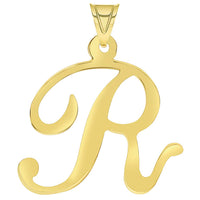 Load image into Gallery viewer, 14k Yellow Gold Dainty Uppercase Script Initial R Cursive Letter Pendant Necklace
