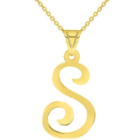 Load image into Gallery viewer, 14k Yellow Gold Dainty Uppercase Script Initial S Cursive Letter Pendant Necklace
