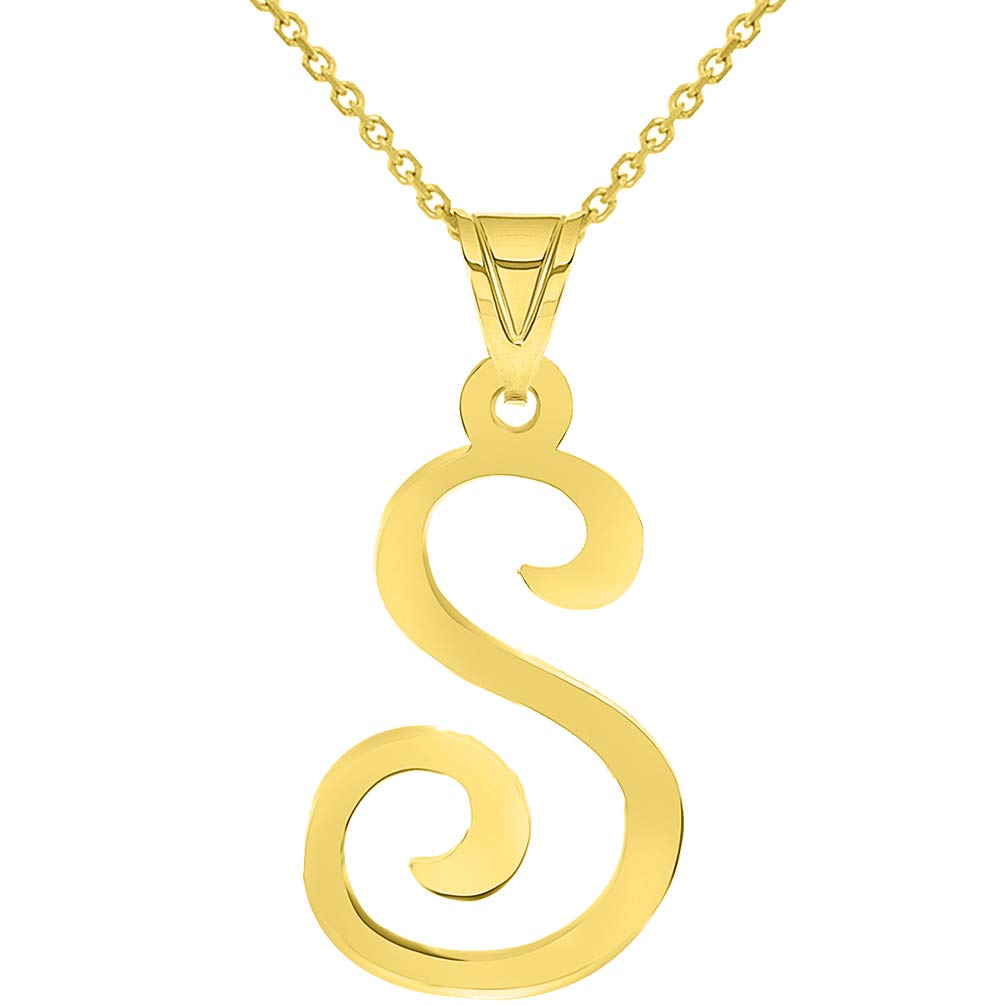 14k Yellow Gold Dainty Uppercase Script Initial S Cursive Letter Pendant Necklace