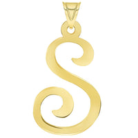Load image into Gallery viewer, 14k Yellow Gold Dainty Uppercase Script Initial S Cursive Letter Pendant Necklace
