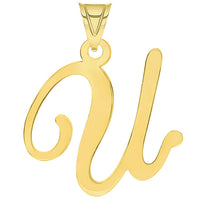 Load image into Gallery viewer, 14k Yellow Gold Dainty Uppercase Script Initial U Cursive Letter Pendant Necklace
