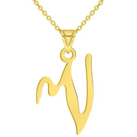 Load image into Gallery viewer, 14k Yellow Gold Dainty Uppercase Script Initial V Cursive Letter Pendant Necklace
