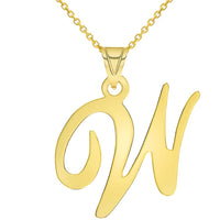 Load image into Gallery viewer, 14k Yellow Gold Dainty Uppercase Script Initial W Cursive Letter Pendant Necklace

