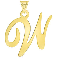 Load image into Gallery viewer, 14k Yellow Gold Dainty Uppercase Script Initial W Cursive Letter Pendant Necklace
