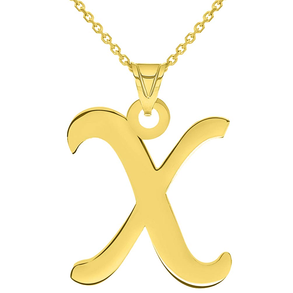 14k Yellow Gold Dainty Uppercase Script Initial X Cursive Letter Pendant Necklace