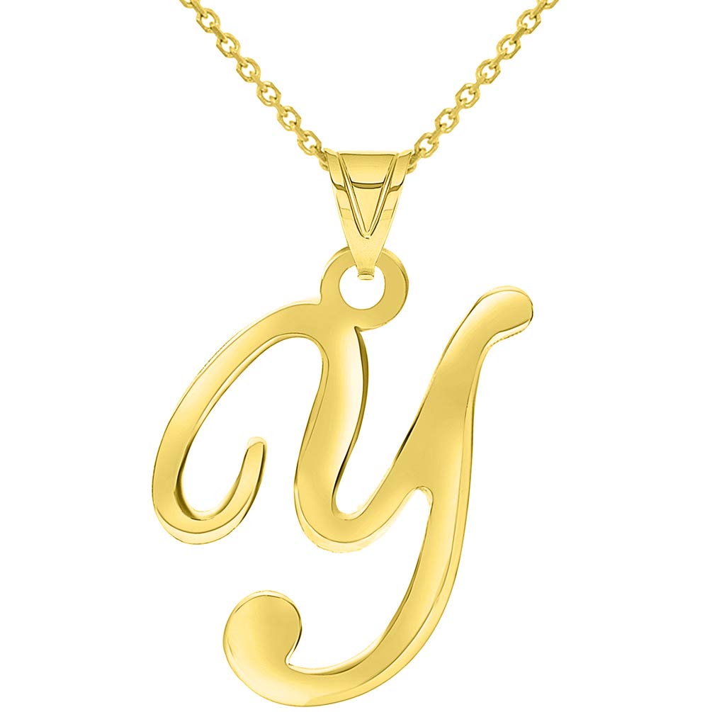 14k Yellow Gold Dainty Uppercase Script Initial Y Cursive Letter Pendant Necklace
