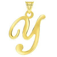 Load image into Gallery viewer, 14k Yellow Gold Dainty Uppercase Script Initial Y Cursive Letter Pendant Necklace
