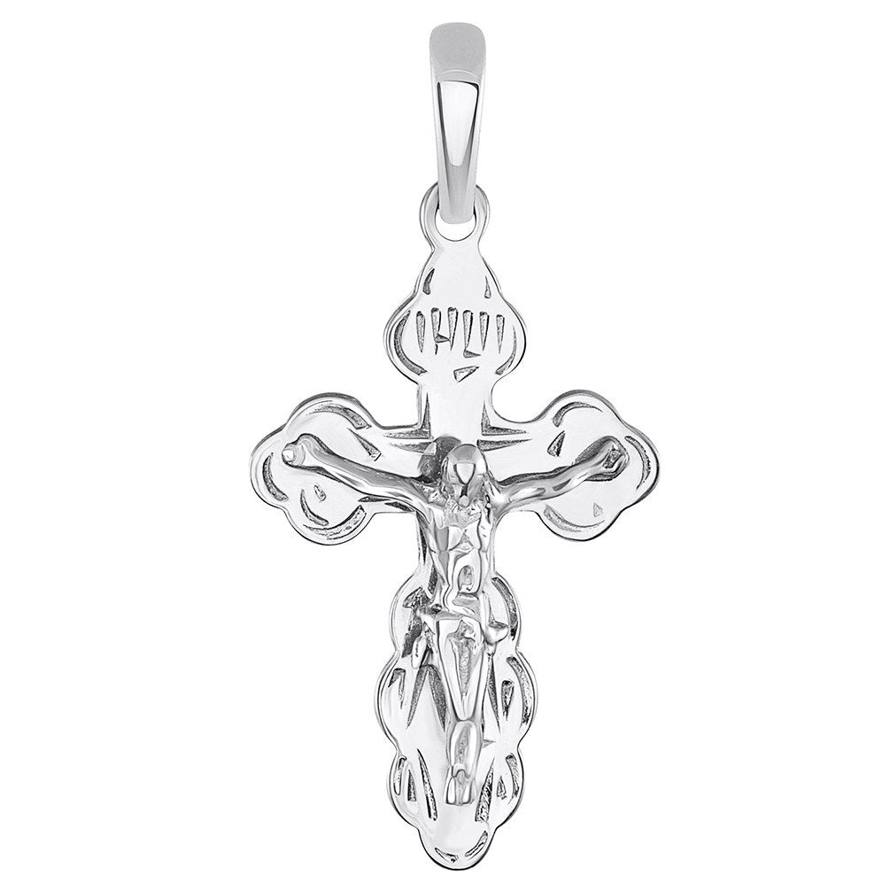 Solid 14k White Gold Eastern Orthodox Cross Charm Save and Protect Crucifix Pendant