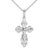 Load image into Gallery viewer, Solid 14k White Gold Eastern Orthodox Cross Save and Protect Crucifix Pendant Necklace
