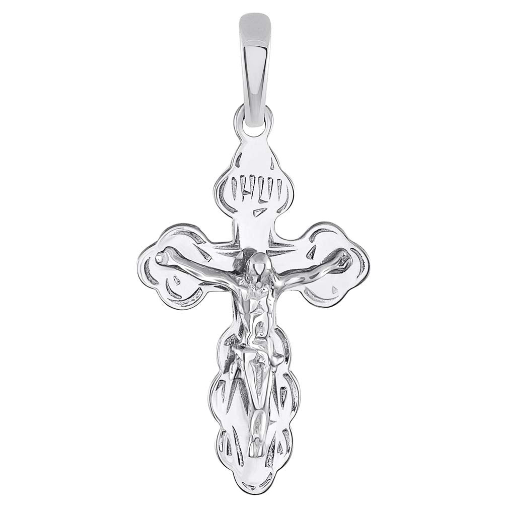 Solid 14k White Gold Eastern Orthodox Cross Save and Protect Crucifix Pendant