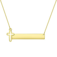 Load image into Gallery viewer, Engravable Bar with Religious Gold Cross Necklace

