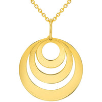 Load image into Gallery viewer, Solid 14k Yellow Gold Engravable Three Circle Name Charm Personalized Round Disc Pendant with Rolo Cable, Curb Cuban, or Figaro Chain Necklace
