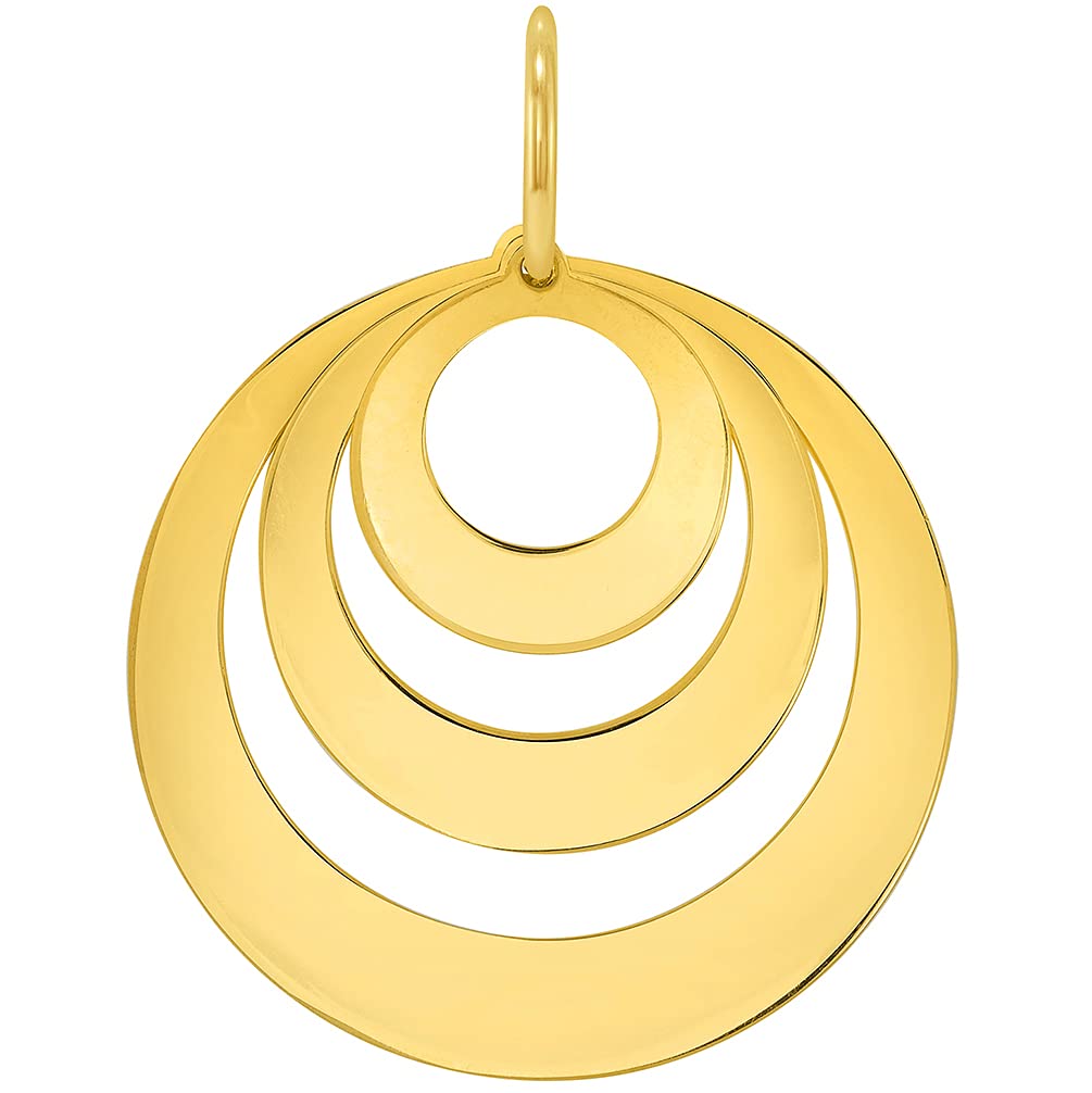 Solid 14k Yellow Gold Engravable Three Circle Name Charm Personalized Round Disc Pendant
