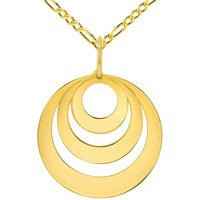 Load image into Gallery viewer, Solid 14k Yellow Gold Engravable Three Circle Name Charm Personalized Round Disc Pendant with Rolo Cable, Curb Cuban, or Figaro Chain Necklace
