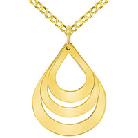 Load image into Gallery viewer, Solid 14k Yellow Gold Engravable Three Teardrop Name Drop Shaped Personalized Pendant with Rolo Cable, Curb Cuban, or Figaro Chain Necklace
