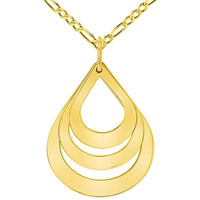 Load image into Gallery viewer, Solid 14k Yellow Gold Engravable Three Teardrop Name Drop Shaped Personalized Pendant with Rolo Cable, Curb Cuban, or Figaro Chain Necklace

