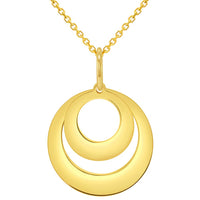 Load image into Gallery viewer, Solid 14k Yellow Gold Engravable Two Circle Name Charm Personalized Round Disc Pendant with Rolo Cable, Curb Cuban, or Figaro Chain Necklace

