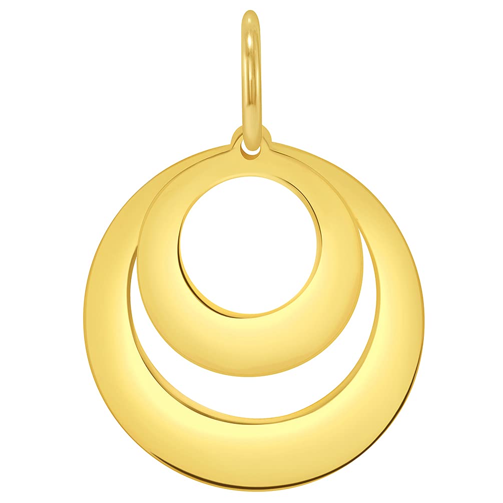 Solid 14k Yellow Gold Engravable Two Circle Name Charm Personalized Round Disc Pendant