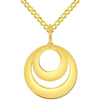 Load image into Gallery viewer, Solid 14k Yellow Gold Engravable Two Circle Name Charm Personalized Round Disc Pendant with Rolo Cable, Curb Cuban, or Figaro Chain Necklace
