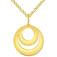 Load image into Gallery viewer, Solid 14k Yellow Gold Engravable Two Circle Name Charm Personalized Round Disc Pendant with Rolo Cable, Curb Cuban, or Figaro Chain Necklace
