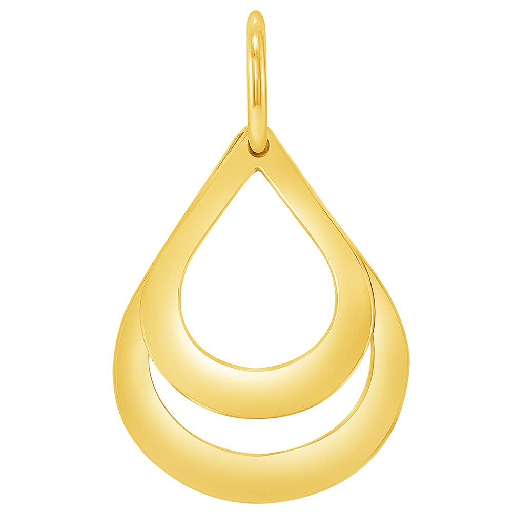 Solid 14k Yellow Gold Engravable Two Teardrop Name Drop Shaped Personalized Pendant