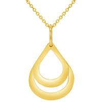 Load image into Gallery viewer, Solid 14k Yellow Gold Engravable Two Teardrop Name Drop Shaped Personalized Pendant with Rolo Cable, Curb Cuban, or Figaro Chain Necklace
