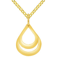 Load image into Gallery viewer, Solid 14k Yellow Gold Engravable Two Teardrop Name Drop Shaped Personalized Pendant with Rolo Cable, Curb Cuban, or Figaro Chain Necklace
